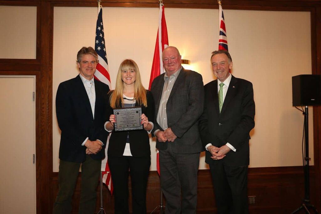 Presenting the awards (left to right) are Alexander Reford, Chair, Canadian Garden Council, Randi Thomas, Greenheart Canopy Walkway, Bill Hardy, President, Canadian Nursery Landscape Association and The Honourable Peter Kent, Member of Parliament.